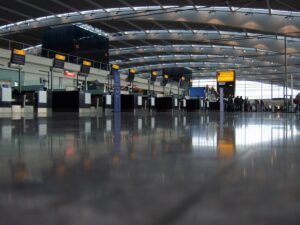 Departures level at a London Heathrow airport terminal