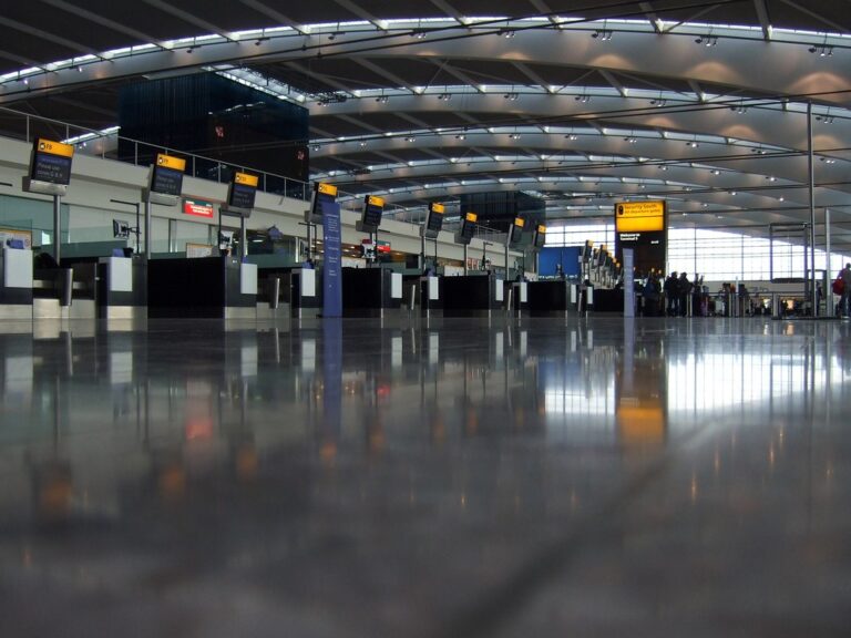 Departures level at a London Heathrow airport terminal