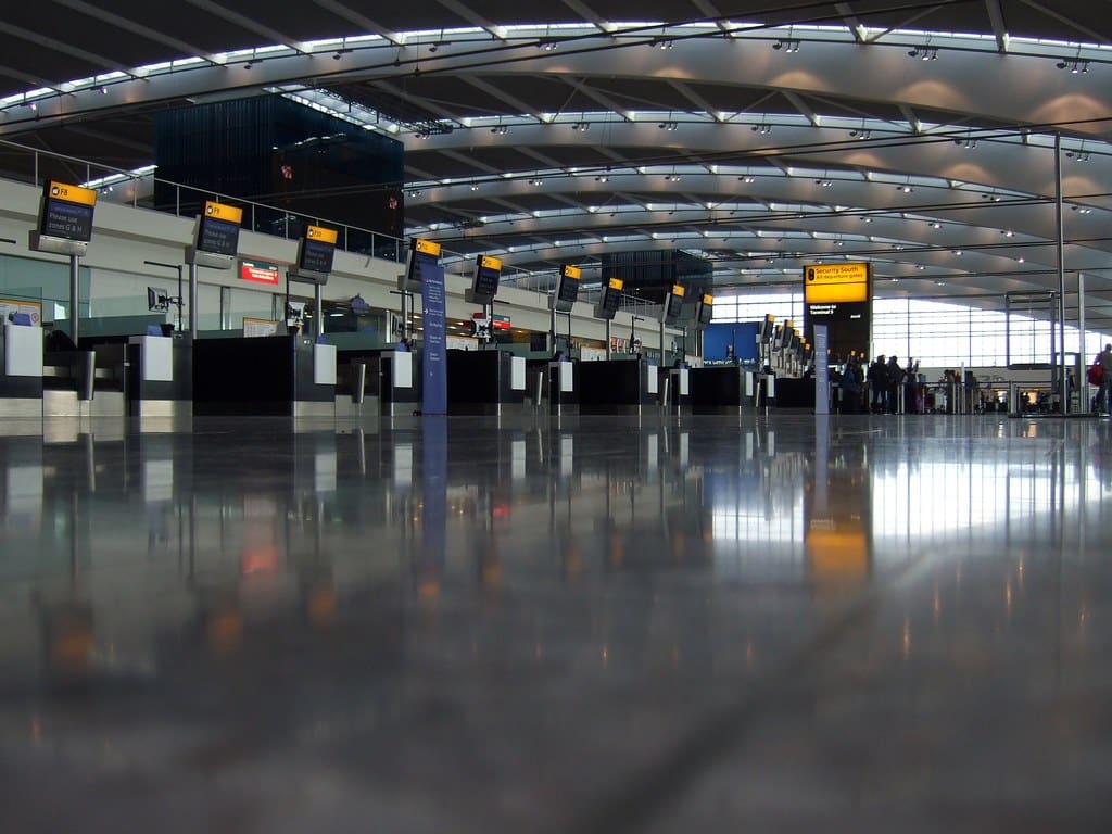 Departures level at a London Heathrow airport terminal