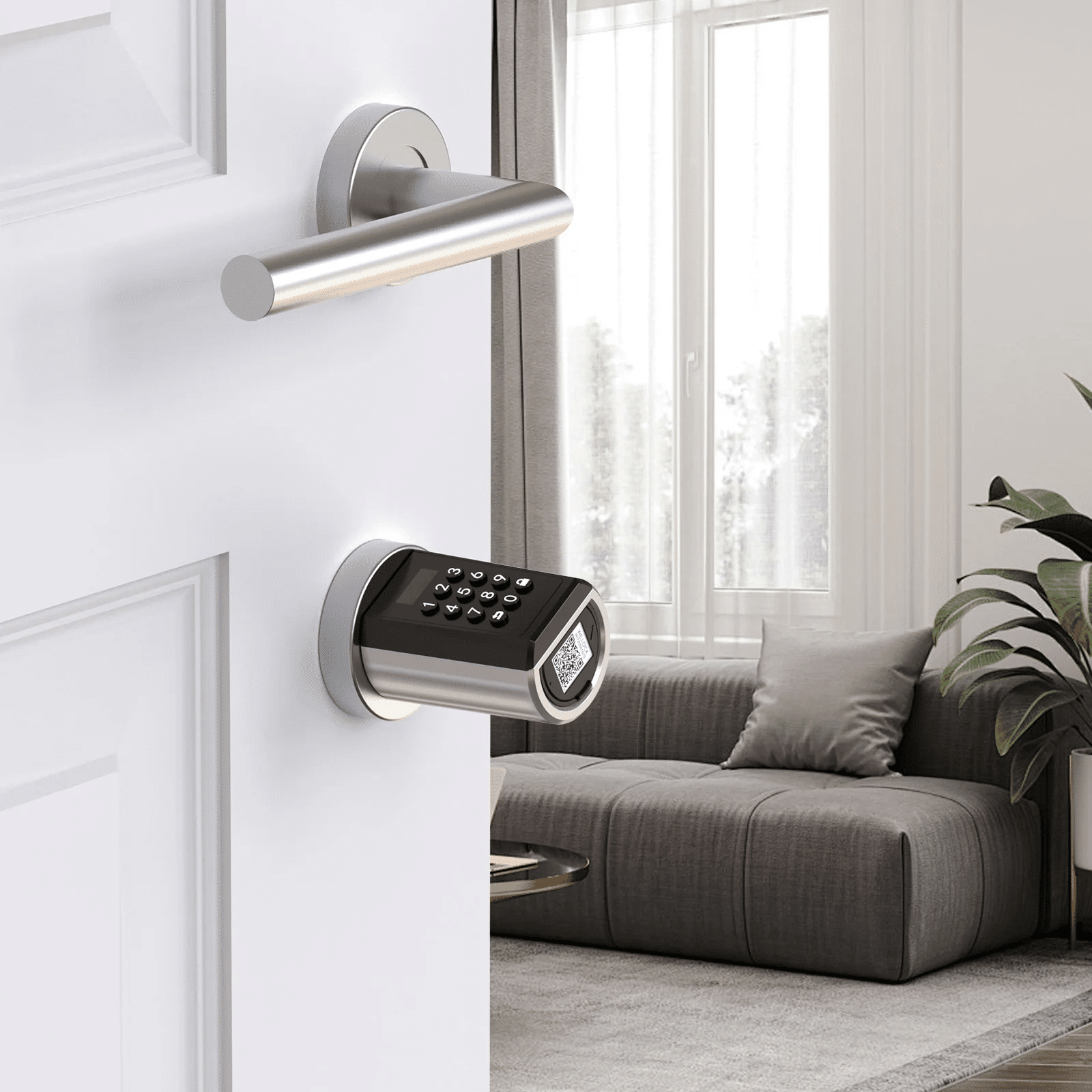 Smart passcode door lock mounted on an entrance door