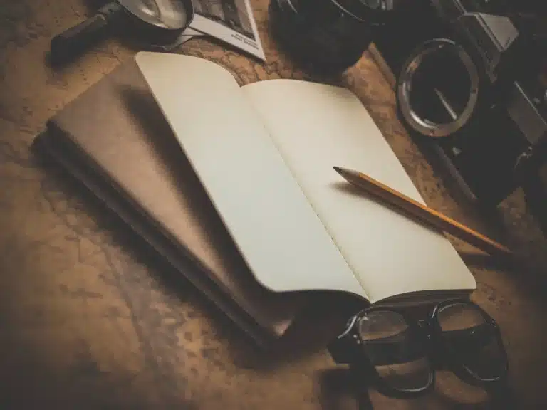 Open notebook with a map, used for planning a trip
