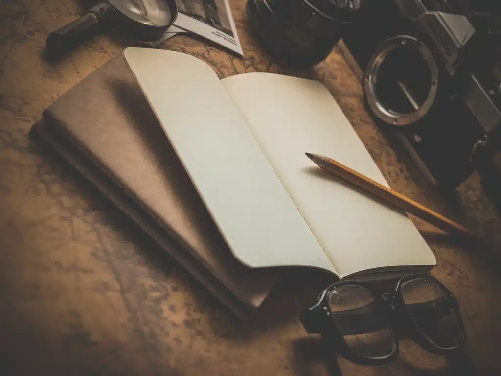 Open notebook with a map, used for planning a trip